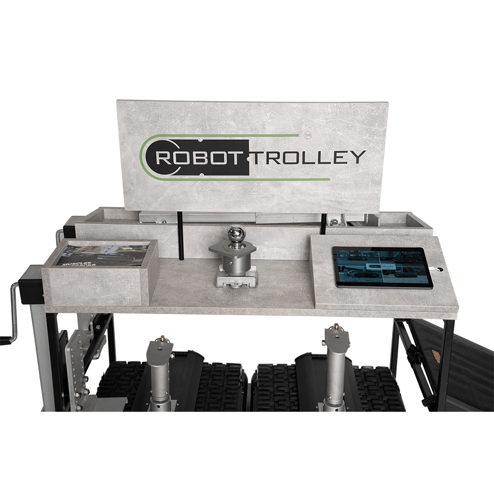 Robot Trolley demo-stand med skærm og fysisk produkt